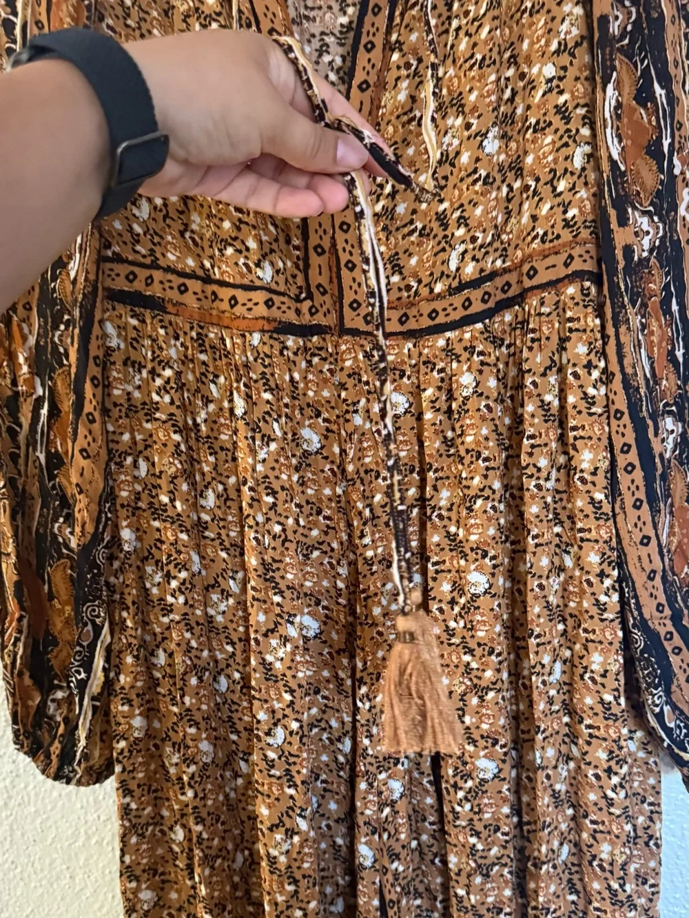Free People Rust Floral brown Bohemian Happy Feelings Maxi Dress size small